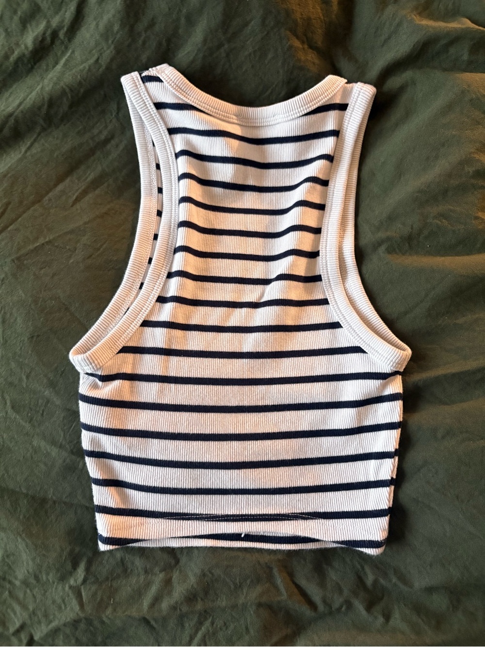 Zara Striped Ribbed Racerback High Neck Crop Tank S - Picture 2 of 2
